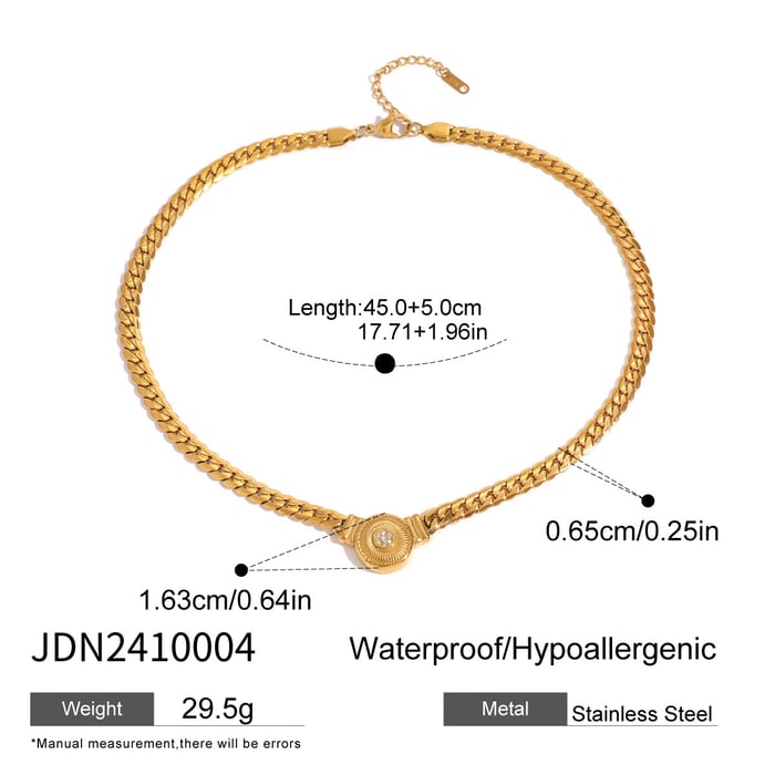 1 Piece Luxurious Series Elegant Round Shape Stainless Steel  Gold Color Rhinestone Women's Pendant Necklaces 